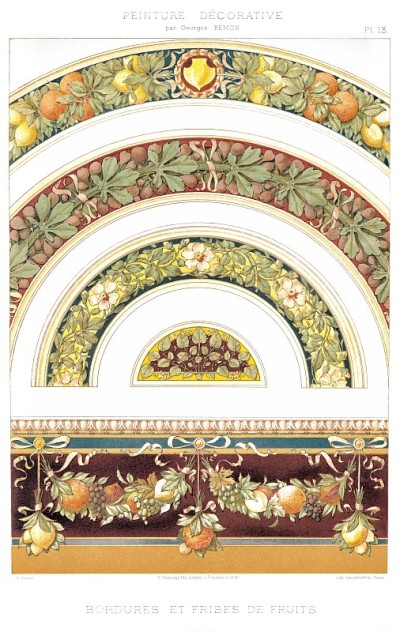 5种水果边缘和横纹图案，1895年由装饰画创作