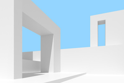 抽象建筑背景的3D插图，简约建筑海报。