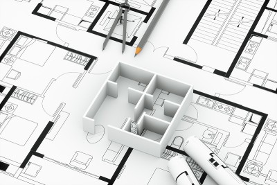 住宅建筑设计图及房屋模型，3d渲染。