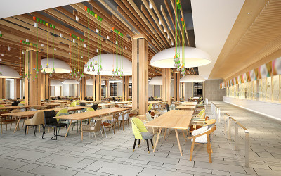 餐厅和餐厅的3D渲染