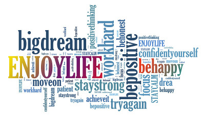 ENOY LIFE和其他积极的词语。积极思考，态度观念。