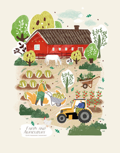Farm and agriculture. Vector cute illustrations of