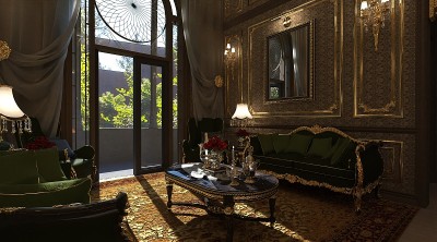 豪华经典客厅室内3d插画