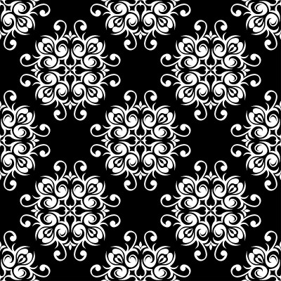 Black seamless background with white floral patter