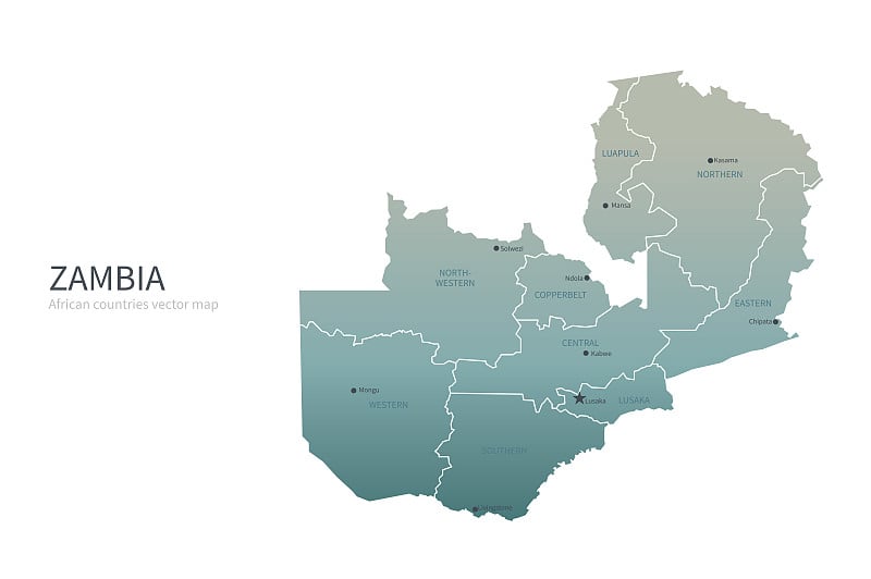 赞比亚的地图。非洲国家区域矢量图。