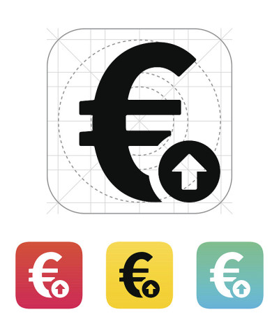 Euro exchange rate up icon.