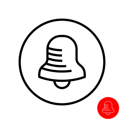 贝尔简单的图标。铃声在一个圆形符号按钮。