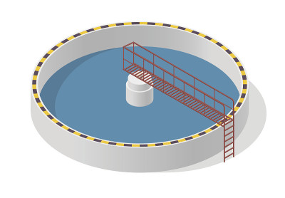 水处理等距建筑信息图，大细菌净化器上白色。