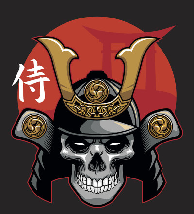 骷髅头穿着武士盔甲