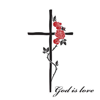christian cross and roses