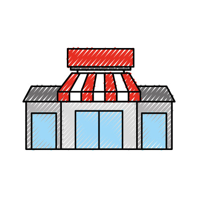 商店杂货店建筑外立面孤立在白色背景上