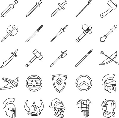 武器和护甲勾勒出矢量图标