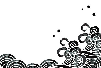 海啸和鱼打印风格矢量插图