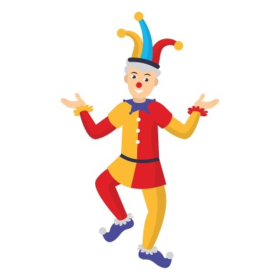 笑小丑概念矢量图标设计，马戏团字符符号，嘉年华表演者标志，节日剧团股票插图