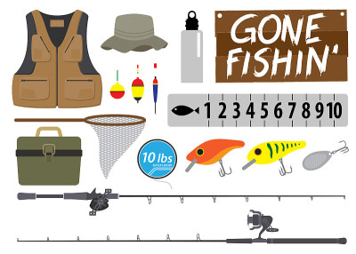 Fishing icon set. Equipment vector collection. Vec