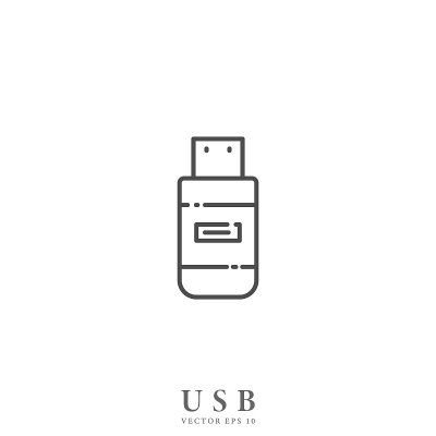 文件存储。轮廓usb矢量图标。技术概念孤立矢量图。