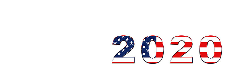 美国2020年总统大选美国人投票，白色背景横横幅设计。插图。为文本复制空间。横幅