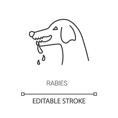 狂犬像素完美线性图标。细线可定制的插图。危险的病毒性疾病，中枢神经系统感染的轮廓标志。矢量孤立轮廓绘