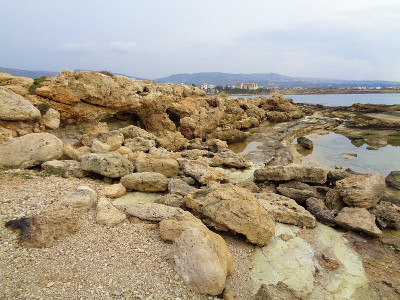 塞浦路斯帕福斯市附近地中海沿岸的珊瑚湾