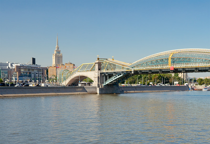 Bogdan Khmelnitsky Bridge(2001)和乌克兰酒店(1957)，俄罗斯莫斯科