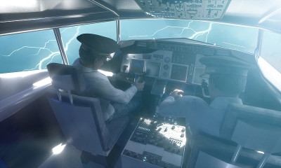 一架客机在雷暴期间的客舱渲染3D