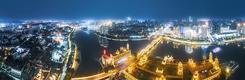 航拍福州城市夜景