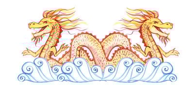 中国龙。水彩画的金龙。中国新年。假期。白色背景上的龙。