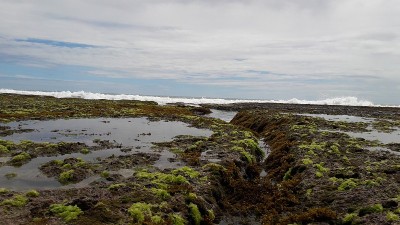 印度尼西亚Sukabumi, Minajaya海滩上的岩石、水和海浪的照片