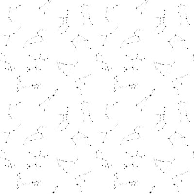 空间黄道星座无缝图案。星光灿烂的波西米亚背景。矢量壁纸黑白插图
