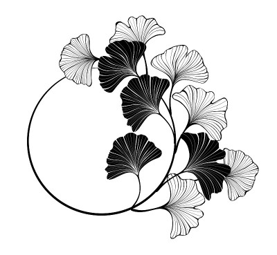 圆旗与剪影叶银杏