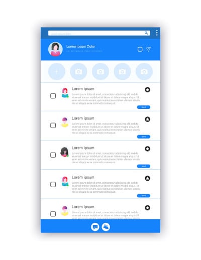 Messenger应用程序网页设计模板，现代用户界面和内容模型