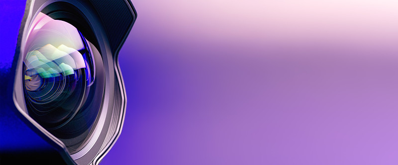 .Banner。带有紫色背光的镜头。光学。技术背景. .