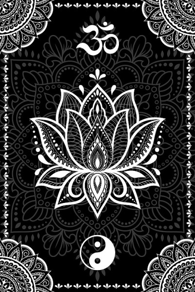 一套东方民族宗教符号。曼陀罗配OM咒，阴阳，莲花。装饰图案为指甲花，曼海蒂，纹身，房间装饰。轮廓涂鸦