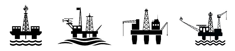 设置石油钻塔图标，海上石油钻塔平台符号矢量