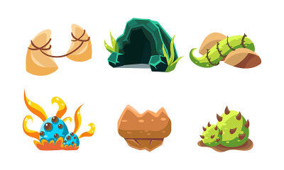 Vector set of cartoon landscape elements for fanta