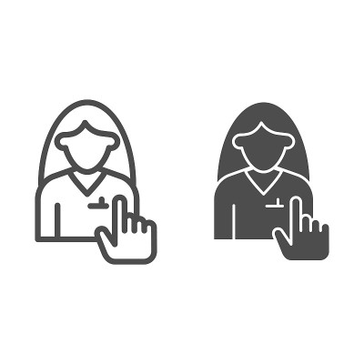 人力资源选择线和立体图标。女人和指针、人物选择符号、白色背景上的轮廓风格象形图。团队合作标志移动概念