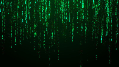 技术的二进制代码。屏幕上随机下降的数字。黑客软件。矩阵sciense背景。大数据分析。3 d渲染。