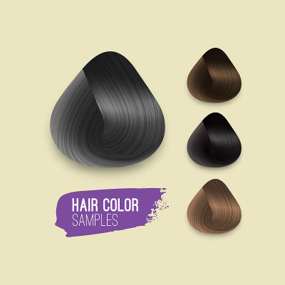 Set of Locks of Brunette Hair Color Samples. Vecto