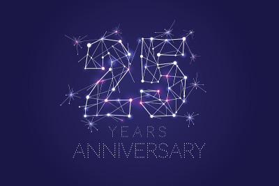 25周年纪念设计。有连接线的抽象形式