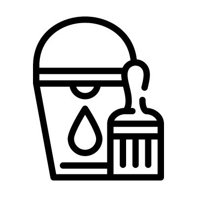 桶与笔刷线图标矢量插图