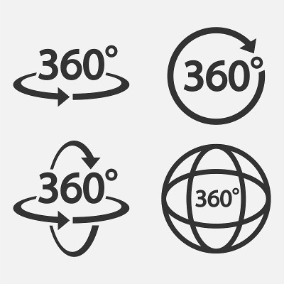一套360度的图标。360度的视图符号。矢量插图。