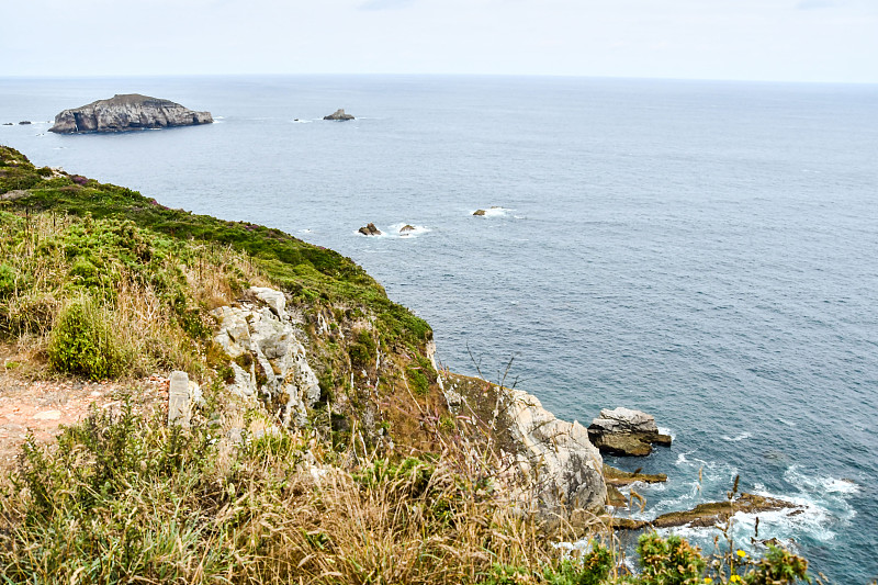 莫赫悬崖，照片作为背景，在playa del silencio，沉默的海滩，阿斯图里亚斯元首，西班牙