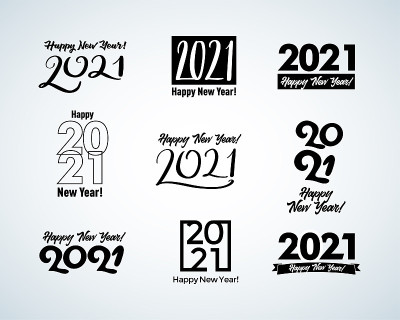 Big collection of 2021 Happy New Year signs. Set o