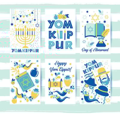 Yom Kippur greeting set cards with candles, apples