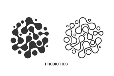 益生菌标识细菌设计线图标集。健康营养成分的治疗