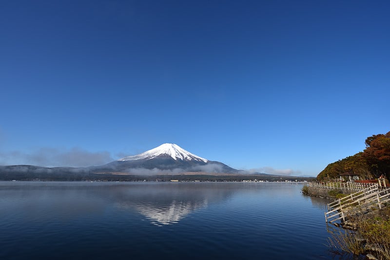 富士山、蓝天和湖泊