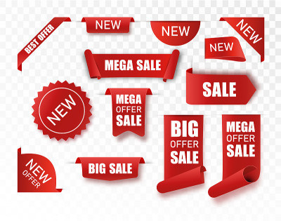 价格标签向量收集。丝带销售旗帜孤立。新收集挖掘mega sale优惠。