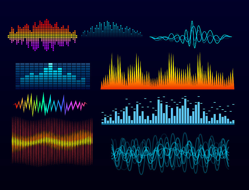 矢量数字音乐均衡器音频波形设计模板音频信号可视化信号插图