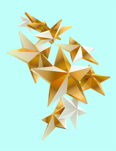 3 d金色星星。