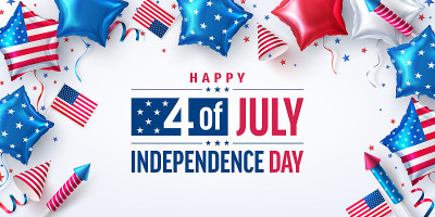 七月四日的海报。用美国之星气球庆祝美国独立日。美国7月4日促销广告横幅模板宣传册，海报或横幅。美国